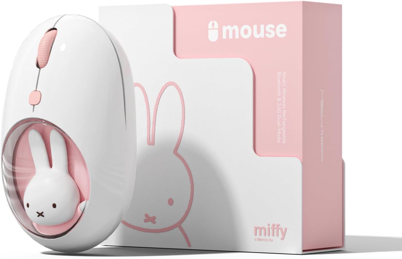 MIPOW×Miffy Bluetooth Wireless Mouse, Compact Portable for Laptops & Tablets. Smooth Tracking, Works with Windows & MacOS, Pale Pink