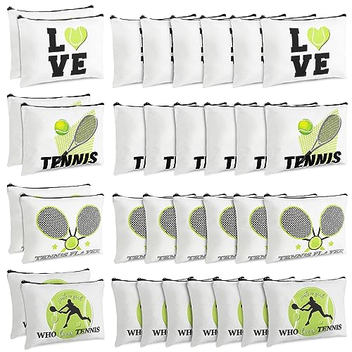Sadnyy 32 Pcs Tennis Gifts Makeup Bag Zipper Portable Storage Cosmetics Case Inspirational Cosmetic Bags Travel Pouches Tennis Accessories for Women Lovers Players Coach Friend Sister