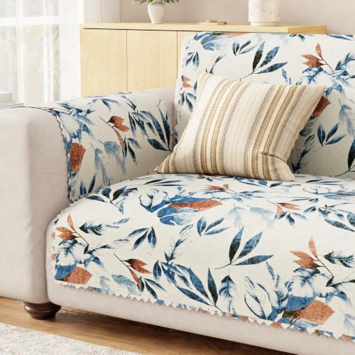 Image of Lukzer 1 Seater Sofa Cover Quilted Reversible WaveEdge Ultrasonic Cut Sofa Mat with Back and Hand Rest Covers - Marble Mesh - Washable Sofa Protector for Modern Living Room 60 x 150 CM /SC-204-01WB