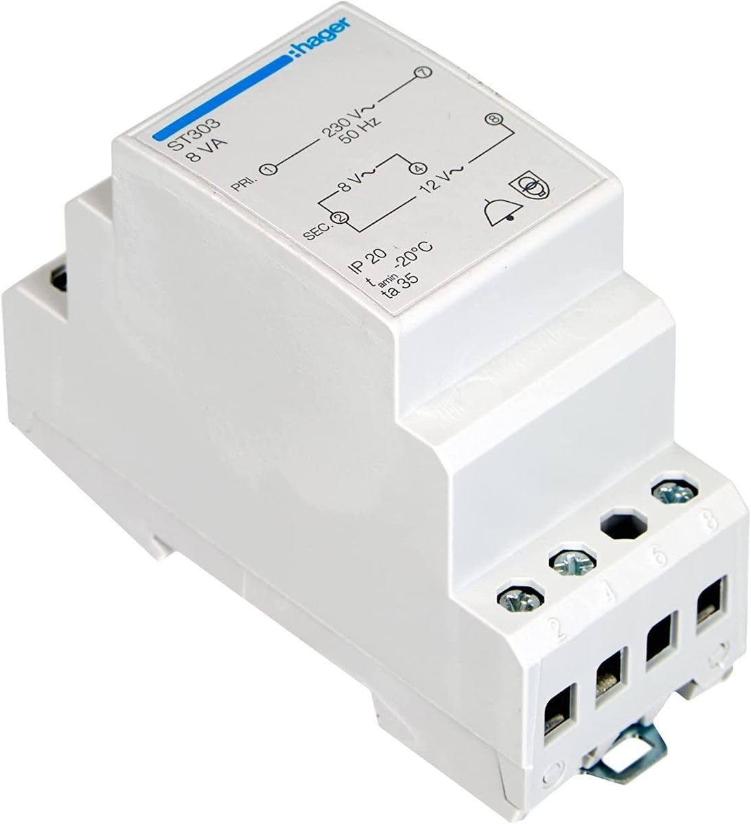 Hager ST303 Klingel-Transformator 8 V, 12V 1A, White