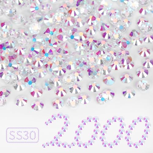 Image of 2000PCS Transparent AB Rhinestones Bulk, Flat Back Crystal Glass Stone Round Gems,SS30, 6.4-6.6mm