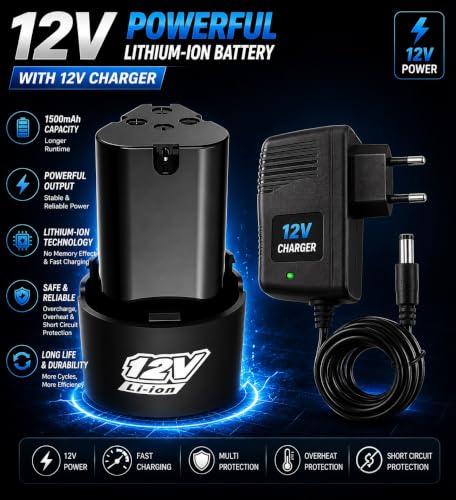 Image of POWERTUFF 12V Cordless Drill Battery and Charger 220V - 50 /60Hz 12VDC 3A, 1000MAH Universal for Cordless Drill