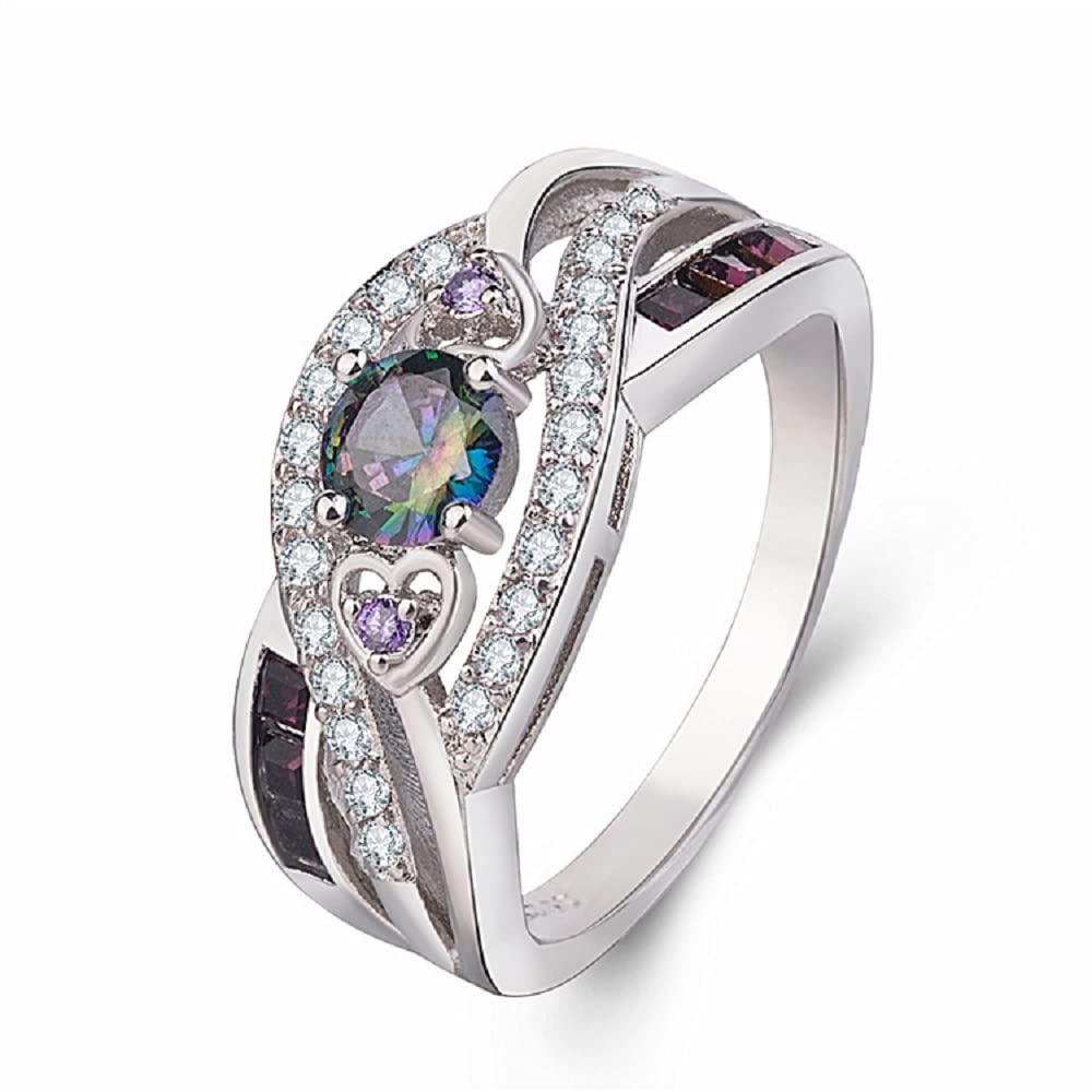 Heart Shaped Amethyst Ring Colorful 3A Zircon Platinum Plated Silver Ring (Beauty code9)
