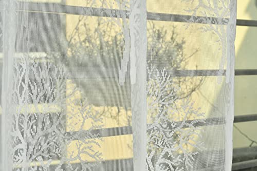 Image of Net Transparent Window Curtain Drapes 5Ft Set of 2 | Sheer Curtain Drapes for Living Room Bedroom Kitchen Balcony | Tissue Light Filtering Panels for Home Office, 4x5 Feet, Offwhite Tree