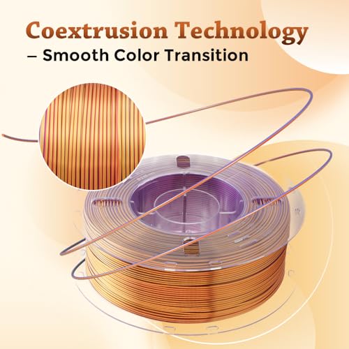 Image of VOXELAB Silk Tri-Color PLA Filament 1.75mm for 3D Printer, Rainbow Multicolor Silk PLA 1KG (2.2lbs) Spool, High Precision + /- 0.03mm, Smooth & Shiny 3D Printing Filament,Red Gold Purple