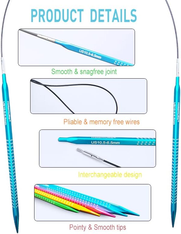 Miniatura 6 de Holamulta Juego de agujas de tejer circulares intercambiables de 6 pulgadas US 7-10.5 (multicolor)