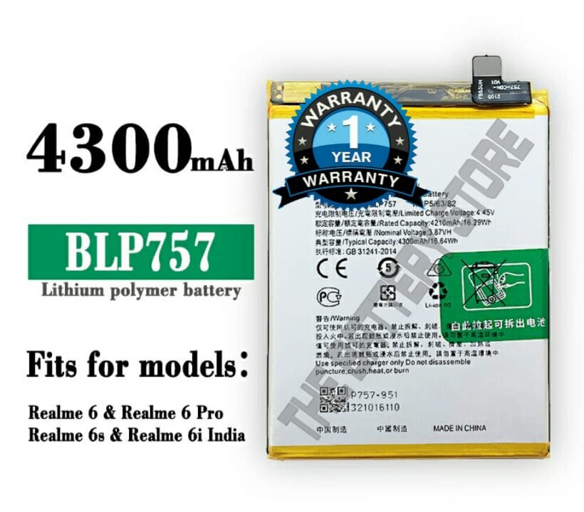 Image of THE BATTERY STORE Original BLP757 Battery for Realme 6 Battery with 1 Year Warranty and high Capacity Battery Backup.(BLP757)