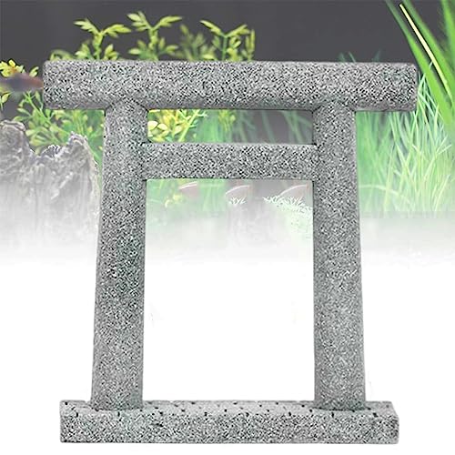 Image of livelyfish Japanese Fish Tank Decorations Asian Aquarium Decor Torii Gate Ornament Japanese Shrine Oriental Pagoda Aquarium Sandstone Bridge Statues Betta Fish Decorations for Tank, S3