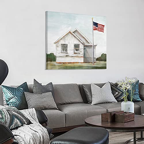 Posters & Prints American Flag Wall Art Barn Wall Art Schoolhouse Wall Art Wooden Lodge Pictures Canvas Prints For Living Room Bedroom Office Kitchen Decor 28X28Inch(70X70Cm) Frame-Style #TOP2