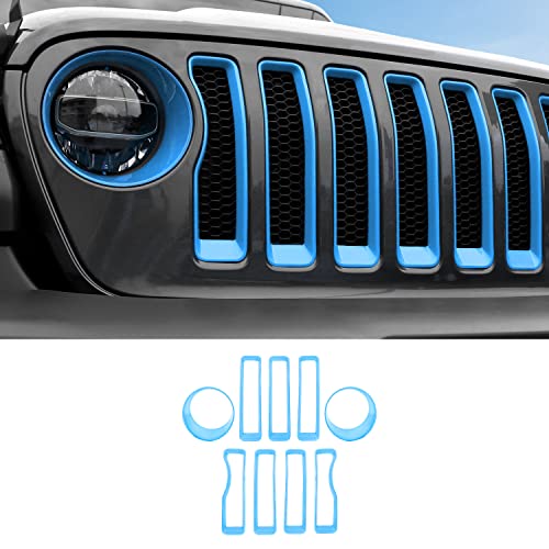 Grille Inserts & Headlight Cover for 2018-2022 Jeep Wrangler JL Sport & Sport S ONLY (Sky Blue)
