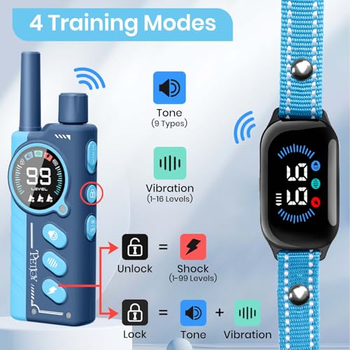 Image of PetJoy Shock Collar for 3 Dogs & Dog Training Collars with Lockable Shock - Shock Lock Mode Switches to Tone & Vibe Only, Remote Features Slide Safety Lock, 4000ft Range (9 Tones)