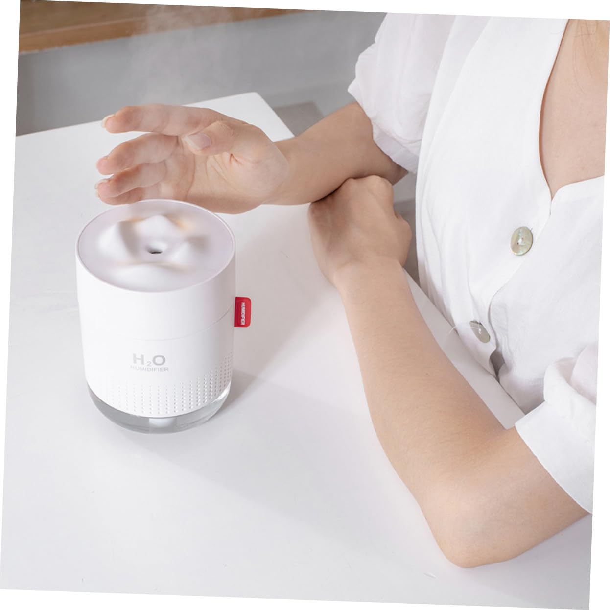 Umidificatore da Tavolo 500ml Bianco Spegnimento Automatico | Luce Notturna Integrata, Abs Pp PC e Silicone, Design Snow Mountain per Camera