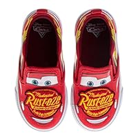 Cars Lightning McQueen Lowtop Sneakers for Boys - Low Top Shoes Slipon Closure Cushioned Lightweight Terry Cloth - Red (Size 7 Toddler)