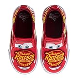 Cars Lightning McQueen Lowtop Sneakers for Boys - Low Top Shoes Slipon Closure Cushioned Lightweight Terry Cloth - Red (Size 7 Toddler)