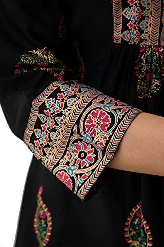 Image of DMP FASHION Women's Rayon Classic Printed Boota Top with Beautiful Tassels and Buttons at Front Black