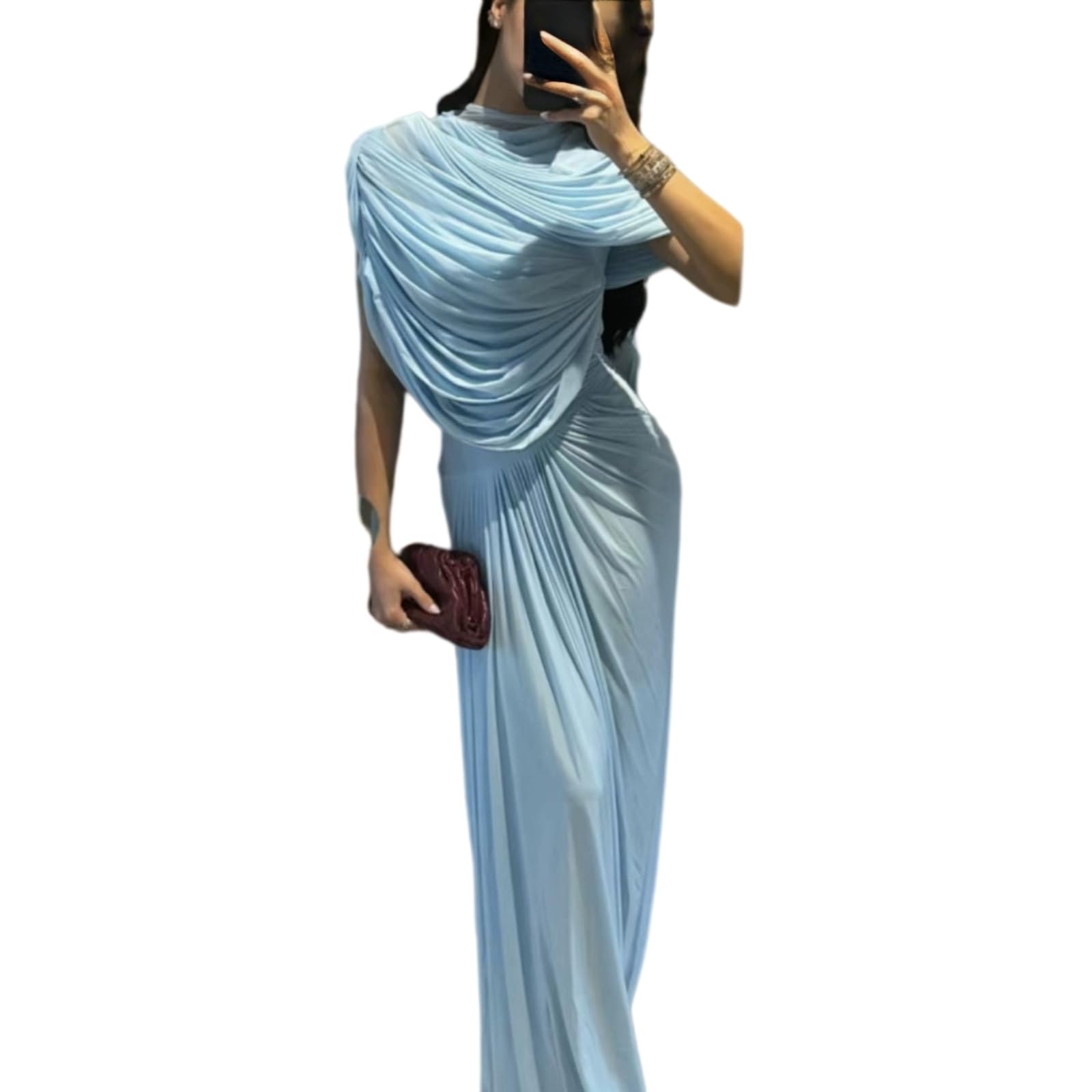 Vestito Abito da Donna Bodycon Mesh Maxi - Lungo Blu Sofisticato per Matrimoni, Cocktail E Eventi Serali-Second Blue-m