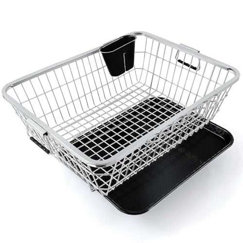Image of E-COSMOS Stainless Steel Basket for Utensils Dish Drainer Kitchen Organizer | After Wash Utensils Basket /Dish Drying Rack Suitable,Crockery, Plates & Bowl with Spoon Holder (22x16x9 in) (Large)