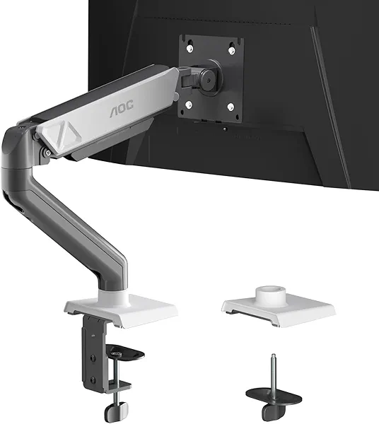 AOC AM102 Single Monitor Stand, Adjustable Monitor Arm Mount for 17–32 Inch Screens, Holds 4.4–19.8 lbs, Cable Management, Sturdy VESA 75x75/100x100 Mount with C-Clamp and Grommet Base