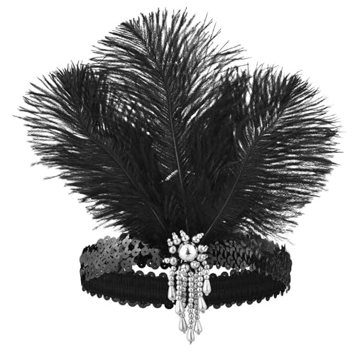 ElevateTech 1920er Jahre Flapper Stirnband Feder Haarreif 20er Jahre Stirnband Damen Bling Strass Feder Kopfbedeckung Flapper Haarband Haarschmuck...