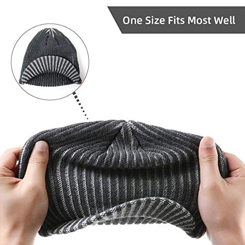Zowya Brim Beanie Hat For Men & Women Warm Winter Skully Cap Daily Visor Beanie Thick Billed Hats Winter Hats With Brim Vintage Acrylic Contrast Color thumb #3