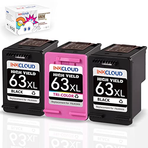 INKCLOUD Higher Yield 63XL Cartuchos de tinta de repuesto para HP 63 Ink 63XL para HP OfficeJet 3830 4650 4655 5255 5258 Envy 4520 4512 4513 4516 DeskJet 1112 3630 2132 impresora (2 negro, 2 1