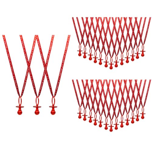 Image of 36 Pieces It's a Girl Baby Shower Pacifiers Necklace Acrylic Baby Party Favors Charm Pacifiers Necklace Baby Shower Party Decorations Table Scatter (Red)