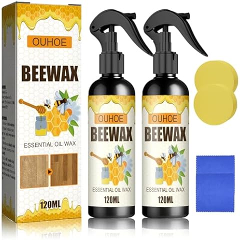 NUOKOU 2PCS Natural Beeswax Spray, Beeswax Spray Cleaner, Beeswax Furniture Polish, The Original Beeswax Spray, Wood Seasoning Beewax For Furniture Floor, for Furniture, Floor, Tables, Cabinets Cover