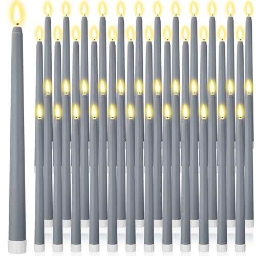 Image of Handepo 48 Pack Flameless Taper Candles Realistic with Flickering Candlelights Plastic 11 Inch Last Long Battery Operated Window Candlestick for Halloween Christmas (Dusty Blue)