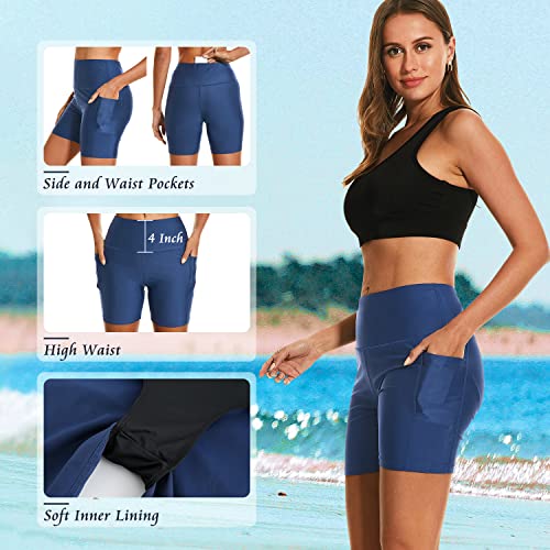 Image of HODOSPORTS Women's 3'' /5'' /7'' /9'' /12'' Swim Board Shorts UPF50+ High Waisted Quick Dry Swimsuit Bottoms with Pockets Liner