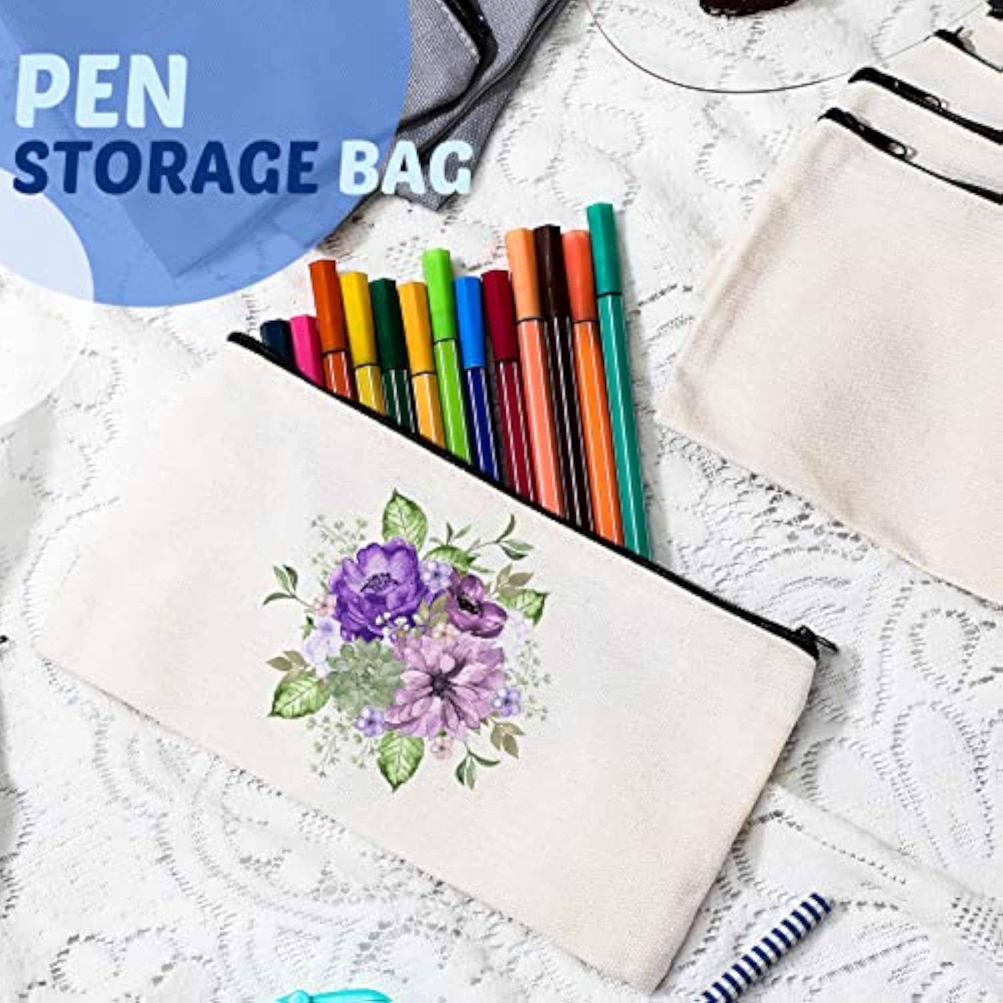 99 Pack Blank Cotton Canvas DIY Zipper Bags