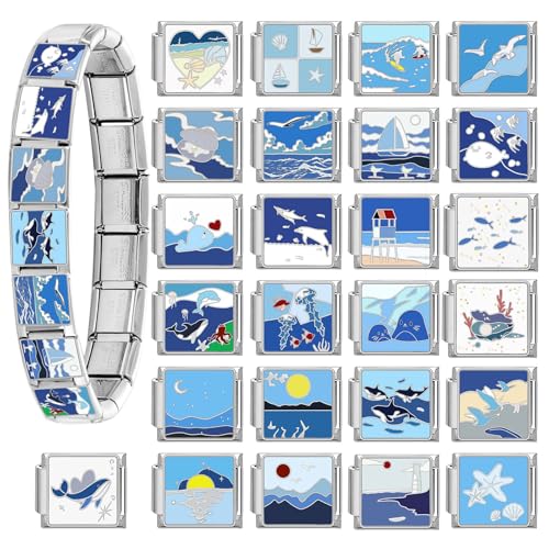 papasgix Custom Italian Charm Bracelet Charms Silver Gold Set 10 Personalized Charm Brascelets 9mm Assorted Italian Charms Bracelet Links Handmade DIY Jewelry Blue2