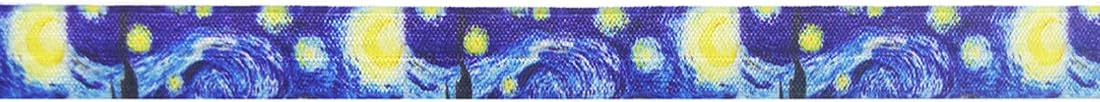 DIY PARK 2 Yard 5/8" 15mm Print Fold Over Elastic FOE Spandex Satin Band Baby Headband Hair Tie Tutu Dress Sewing Trim(Starry Night)
