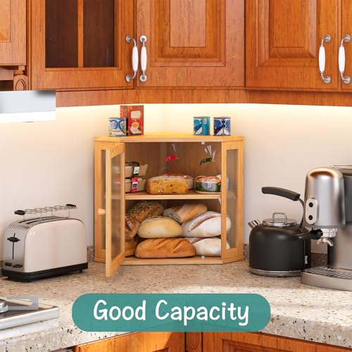 Corner Bread Box, Large Bread Box for Kitchen Counter, Bamboo Wood Bread Storage Bin with Acrylic Wavy Door Panel by viewcare - Image 4