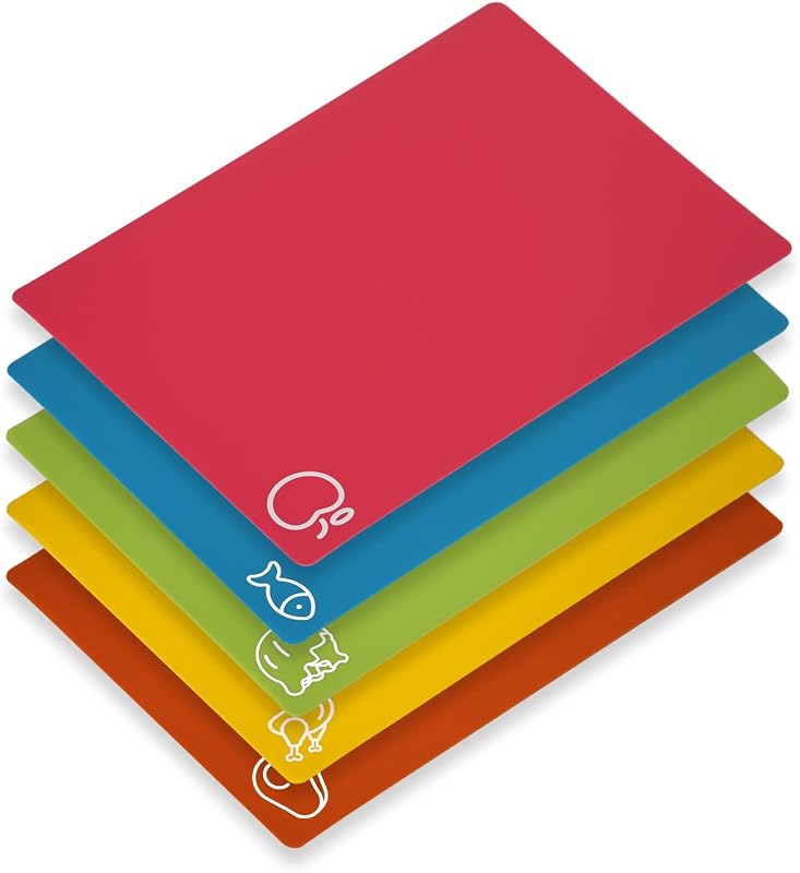 5 Pieces Flexible Cutting Boards, BPA Free Plastic Cutting Boards for Kitchen, Non Slip Cutting Mat for Meat and Vegetables