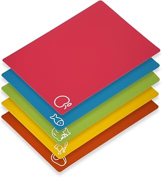 Goodluck 5 Pieces Flexible Cutting Boards, BPA Free Plastic Cutting Boards for Kitchen, Non Slip Cutting Mat for Meat and Vegetables