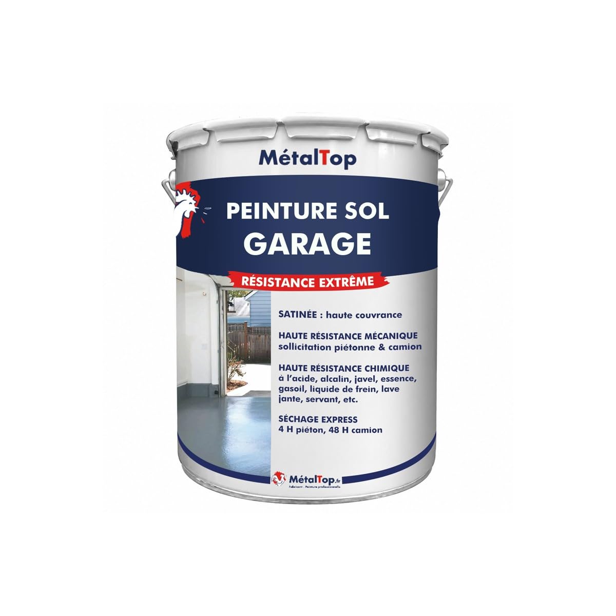 Metaltop - Peinture Sol Garage - Blanc pur - RAL 9010-​1 L - Résistance aux taches, huiles et passages répétés