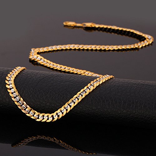 U7 Men Two-Tone Gold Chain Platinum & 18K Gold Plated Cuban Curb Chain Necklace Bracelet Set (22"/8.3") #TOP5