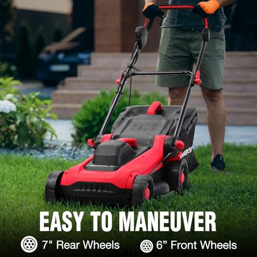 Image of PowerSmart Corded Electric Lawn Mower, 14 Inch, 12.5 Amp, Ergonomic Handle | Large Capacity Grass Catcher, Reliable Motor, 6-Position Height Adjustment, 2-in-1 Mulch & Bag