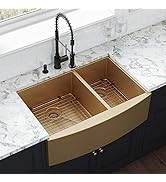 Ruvati 33-inch Satin Brass Matte Gold Stainless Steel 60/40 Double Bowl Apron-Front Farmhouse Kit...