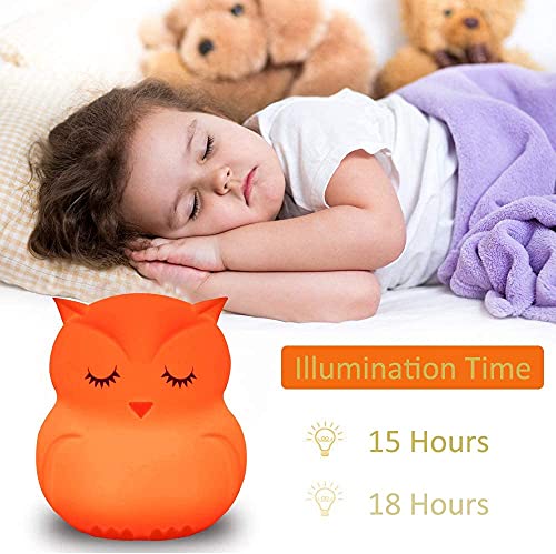 Image of Animal-Shaped Big Night Light for Children /Adults, Rechargeable LED Soft Silicone (BPA Free) Bedside Lamp, Adjustable Brightness and 9 Colors by Touch Control & Remote Control (Big Owl)
