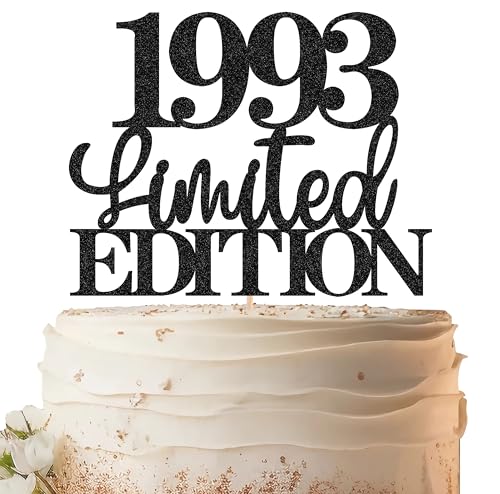EONNCNT Limited EDITION 1993 Cake Topper - Black Glitter Happy 33rd Birthday Party Cake Decoration Supplies Cheer to 33 Years Cake Bunting Decor for 33rd Birthday Party Photo Booth Props