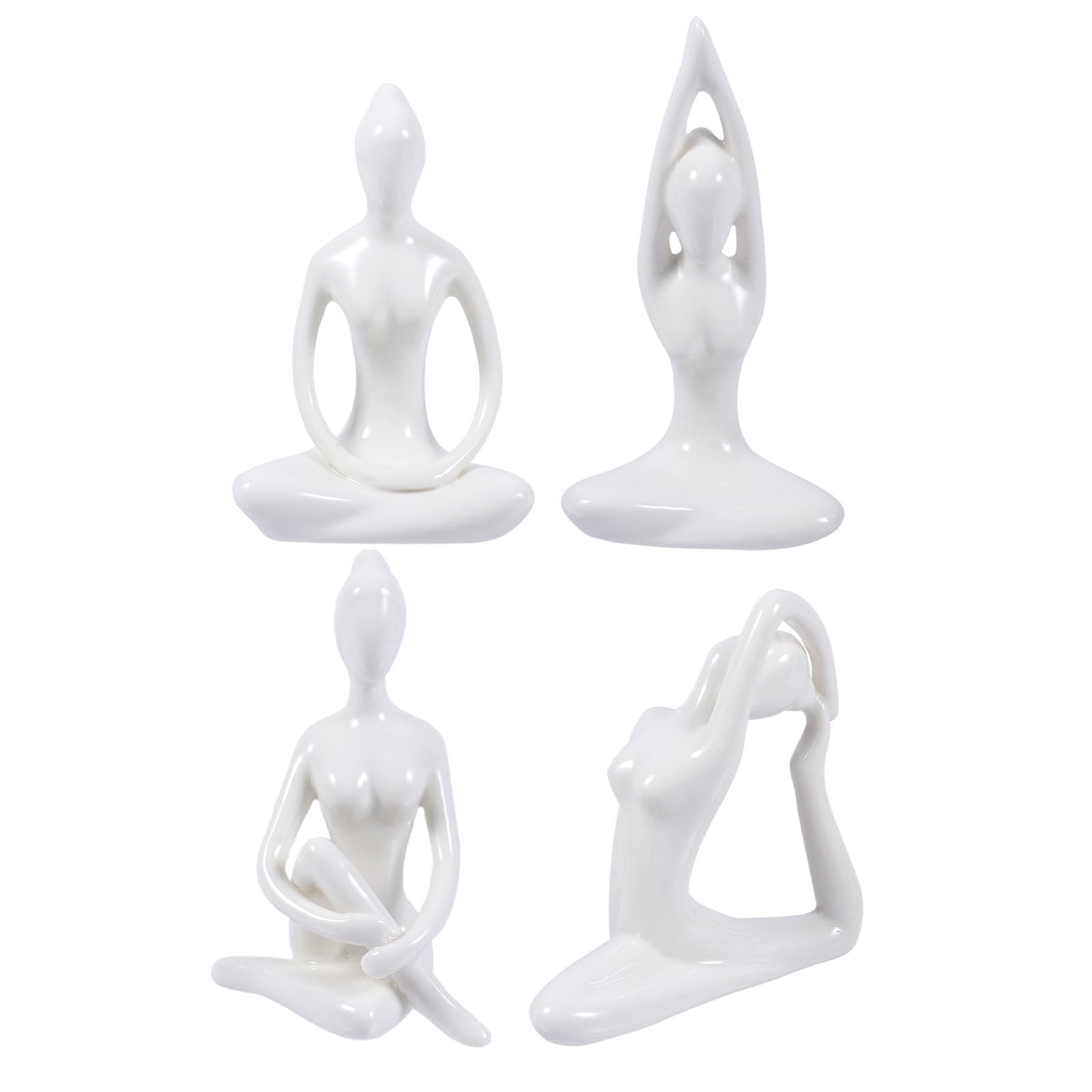 Set 4 Pezzi Statua Yoga Femminile in Ceramica Bianca, Decorazione Artistica Chic per Casa, Ornamento da Tavolo Delicato come e Accessorio Yoga Donna Stile Stili multipli