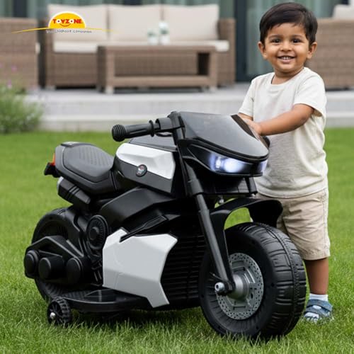 Image of Toyzone Charlie Mini Electric Bike (Black & White) | 6V Rechargeable Bike with 4.5Ah Battery | LED Lights, Music | Smooth Acceleration | 6M Battery Warranty | Age 1.5-4 Years, Upto 30 kg