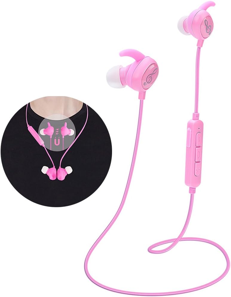 Kids Headphones, Pink Headphones Bluetooth Wireless Headphones with Magnetic Earbuds for Kids Girls Stereo Sound with Mic Noise Reduction Wireless Bluetooth Headset for School Travel (Pink)