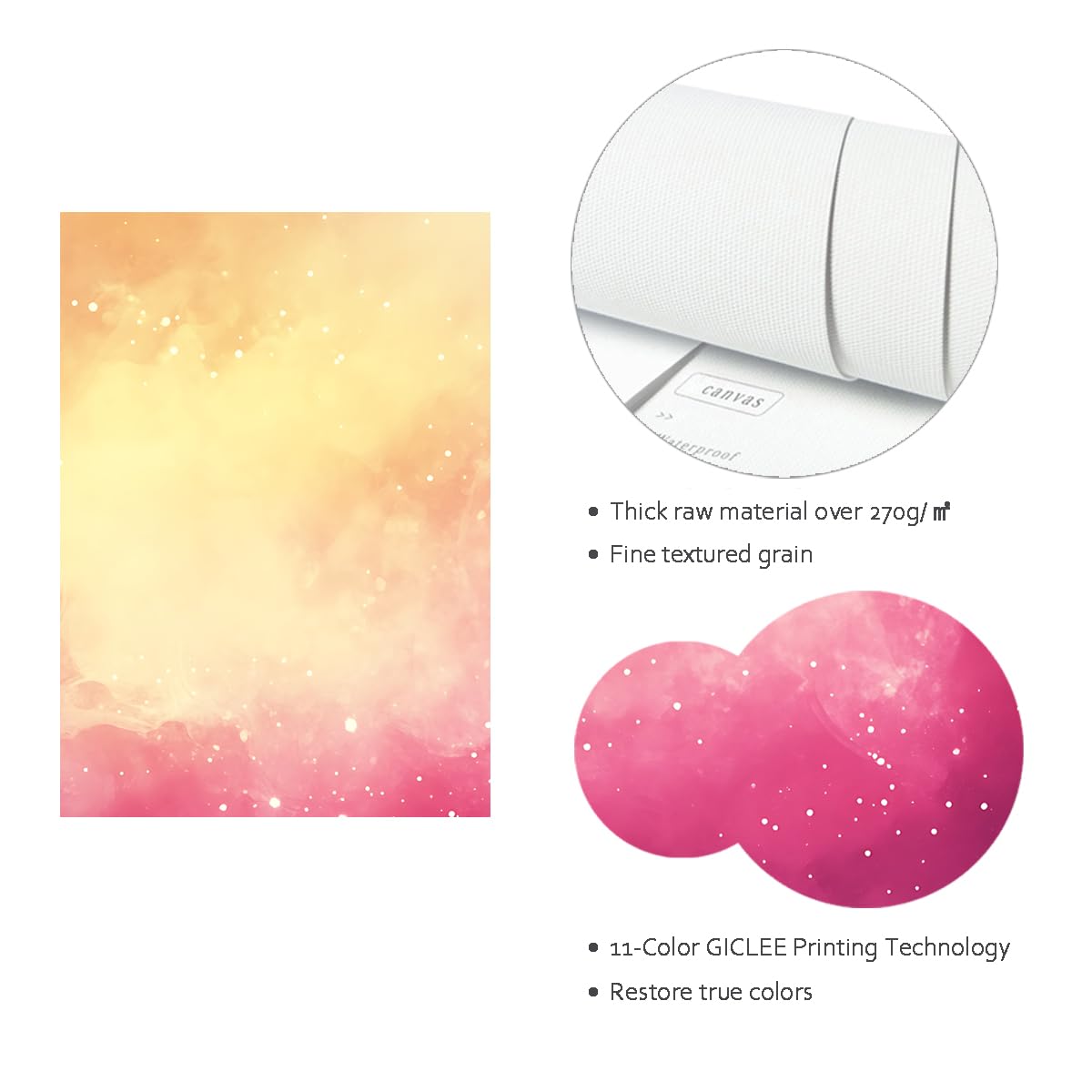 Via Vela Art mural abstrait galaxien en toile Décorations en dégradé rose et jaune chaud Affiches de rêve Ciel étoilé Peinture murale pour la décoration de la chambre 60x80cm
