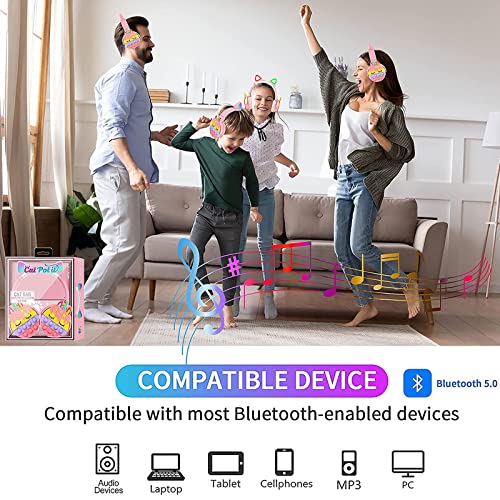 Katohr Cuffie Bluetooth senza fili Over Ear con luce LED, pieghevoli, auricolari stereo per bambini, con unicorno e luminosi, compatibili con laptop, PC, TV/smartphone - Image 7