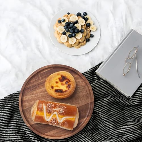 Image of WOOYNEX Round Wood Tray, Acacia Wooden Decorative Serving Tray for Coffee Table and Home Decor, Wooden Appetizer Charcuterie Board for Kitchen Countertop .(Natural)