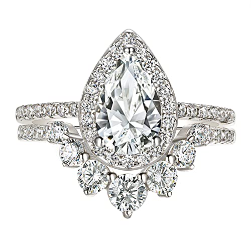 Wuziwen 2CT Vintage Engagement Rings Wedding Ring Set for Women Halo Bridal Ring Sets 925 Sterling Silver CZ