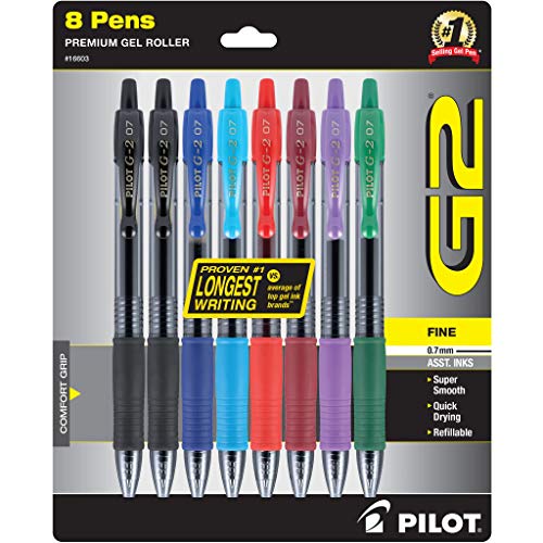 Image of PILOT G2 Premium Gel Ink Pens Fine Point (0.7mm), 7 Colors, 8 Count
