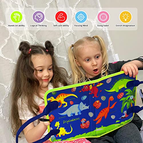 Image of LearnToy Dinosaur Montessori Learning Toy for Toddlers Ages 3-5 Years, Busy Sensory Board with Educational Activities, Travel-Friendly Developmental Skills Toy | Busy Sensory Board with Educational Activities, Travel-Friendly Developmental Skills Toy